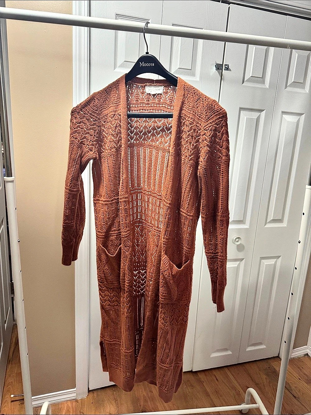 Wild Sky Open Front Geometric Cardigan in Brown Size Small